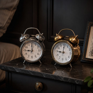 Relógio Despertador de Mesa Dourado Prata Sino Metálico Vintage Visor Analógico Decorativo Clássico