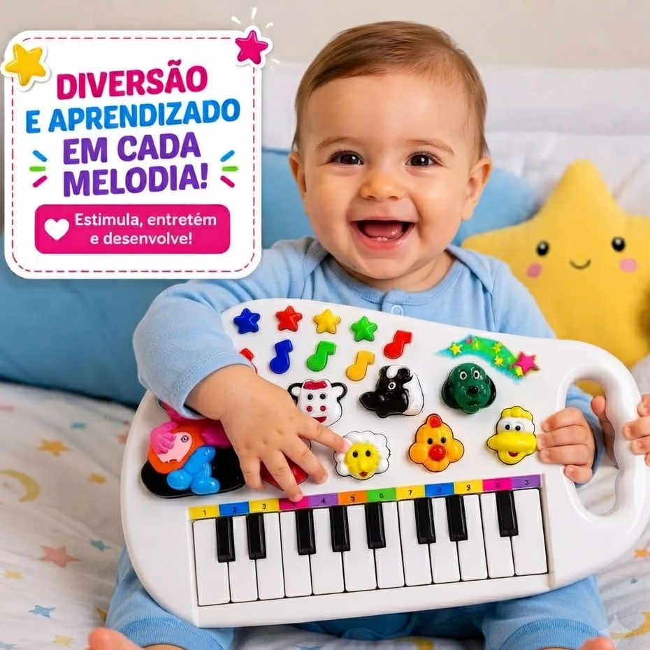 Piano Teclado Infantil Musical Brinquedo Educativo Som De Animais Sons Fazenda Sitio Sensorial