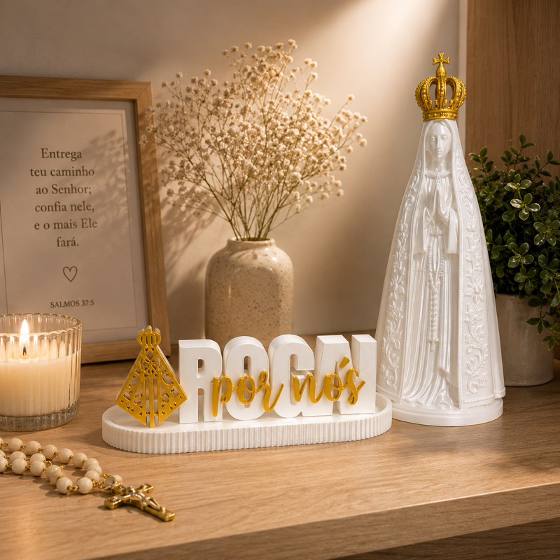 kit Decorativo Nossa Senhora + bandeja + Rogai por nós presente Religioso Decoraçao Minimalista Cantinho Orarçao