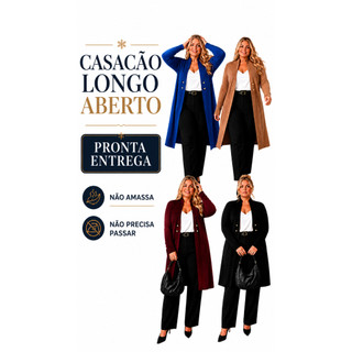 SOBRETUDO MODA EVANGÉLICA CASACO PLUS SIZE FLEXIVEL CARDIGAN LONGO ESTILO BLASER CARDIGÃ SOCIAL COMPRIDO ABERTO