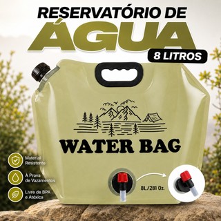 Saco de Água Dobrável 8L com Torneira Reservatório Portátil para Camping Viagem e Sobrevivência