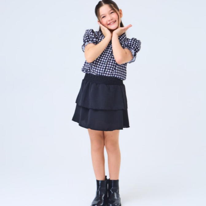 Conjunto Infantil Feminino xadrez Blusa Leve e Short Saia Confortável | Tamanhos 4, 6, 8 e 10 Anos
