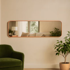 Espelho Retangular 110x30cm Grande Com Moldura Couro Ecológico Decorativo Para Parede