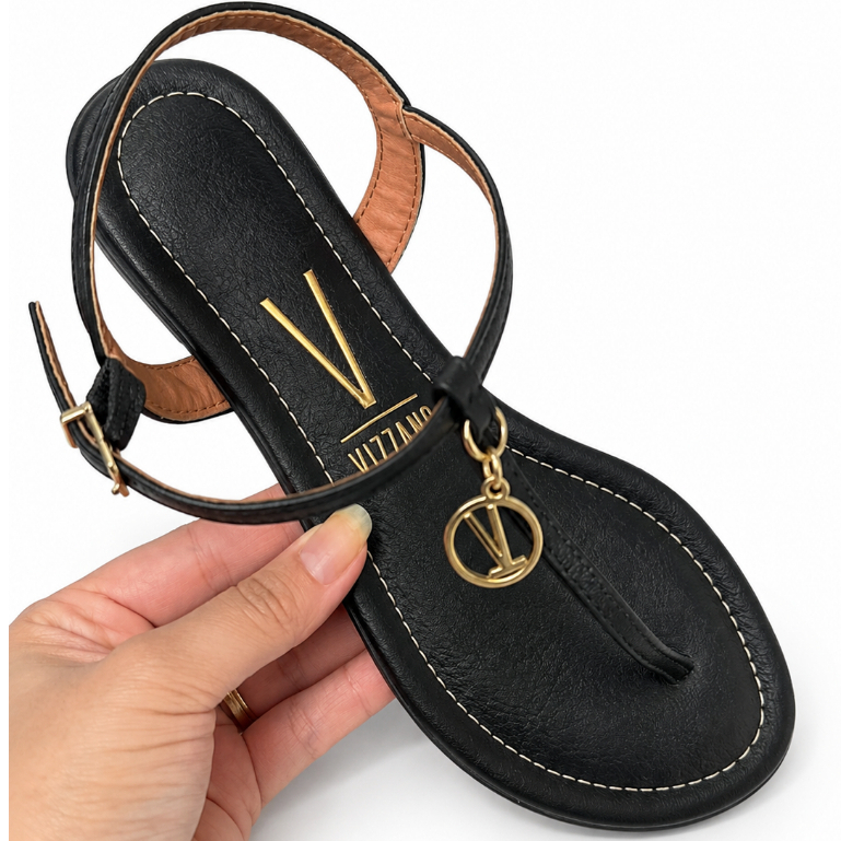 Sandália Rasteirinha Feminina Vizzano 6371.1008 Original Dedo com Pingente Dourado Confortável Leve Casual .