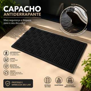 Capacho Tapete Antiderrapante Carpete Porta Entrada Borracha Preto Marca Kururuá
