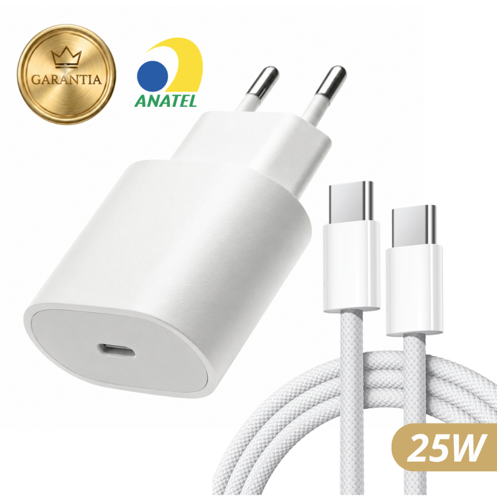 ORIGINAL Lehmox Carregador 25W USB-C PD para iPhone 15/16/17 Pro Max Plus Fonte + Cabo Carregamento Rápido Tipo C
