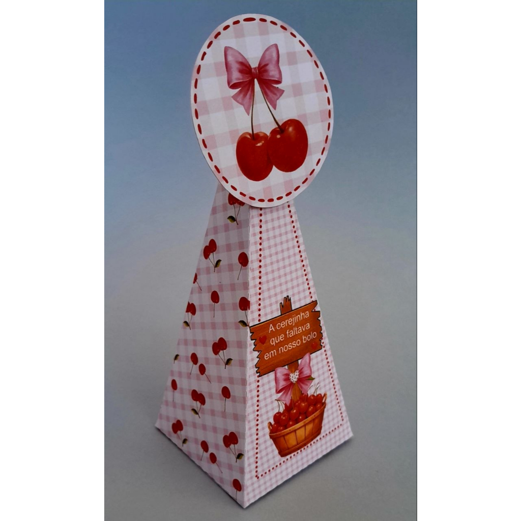 Caixa Pirâmide Personalizada Tema Cerejinha - Kit com 10 Unidades, Fazemos todos os temas, Lembrancinha aniversário.