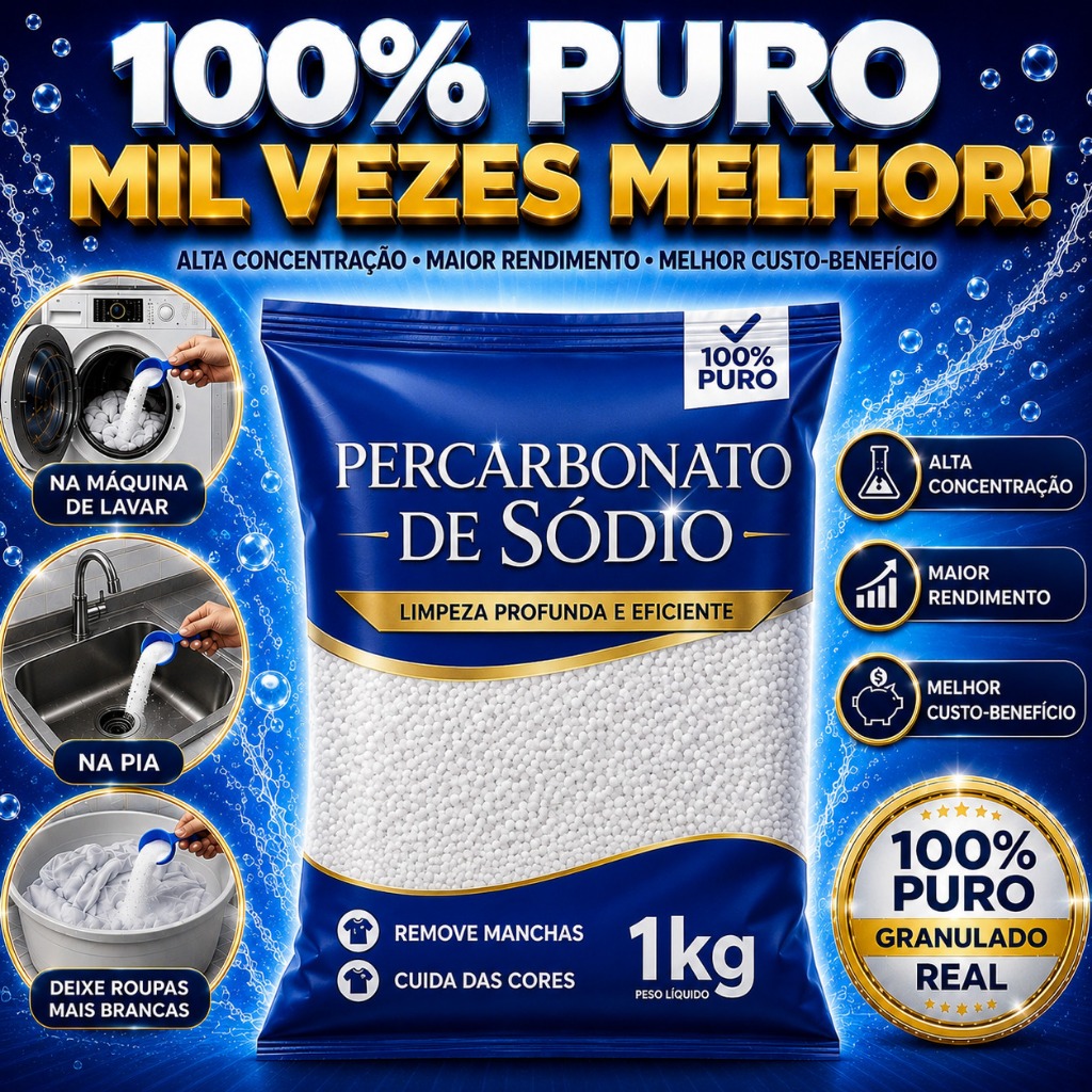 Percarbonato de Sódio 100% Puro Tira Manchas Alvejante Sem Cloro para Roupas Brancas e Coloridas