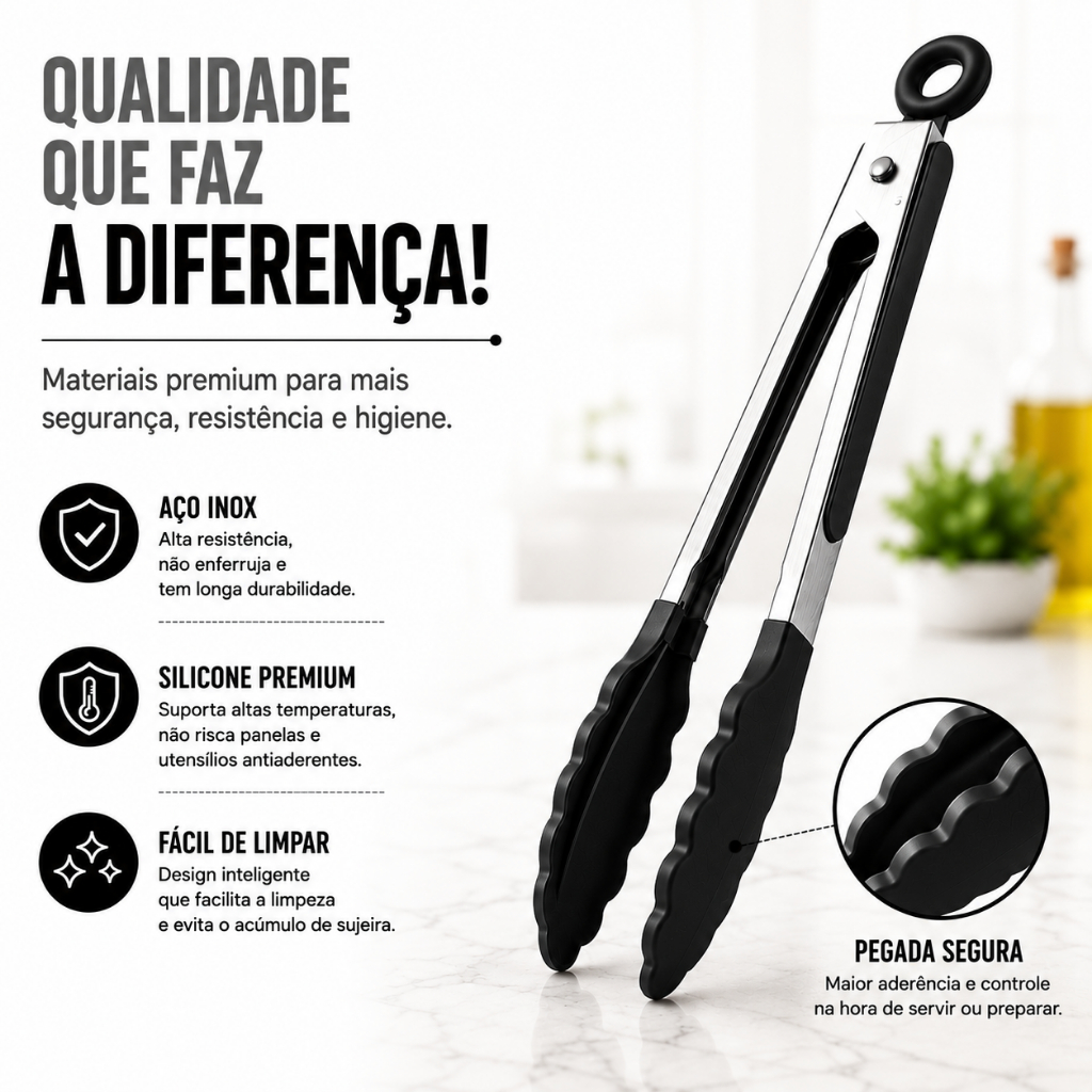 Pegador de Silicone 26cm cabo Inox para Saladas Massas e Grelados tipo Pinça Médio Colorido Casa