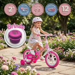 Bicicleta Infantil Menina + Lancheira Dupla Marmita | 2+ Anos 35kg Aro 12 Rosa Modelo Girassol | Linha Joy | QUEEN SHOP
