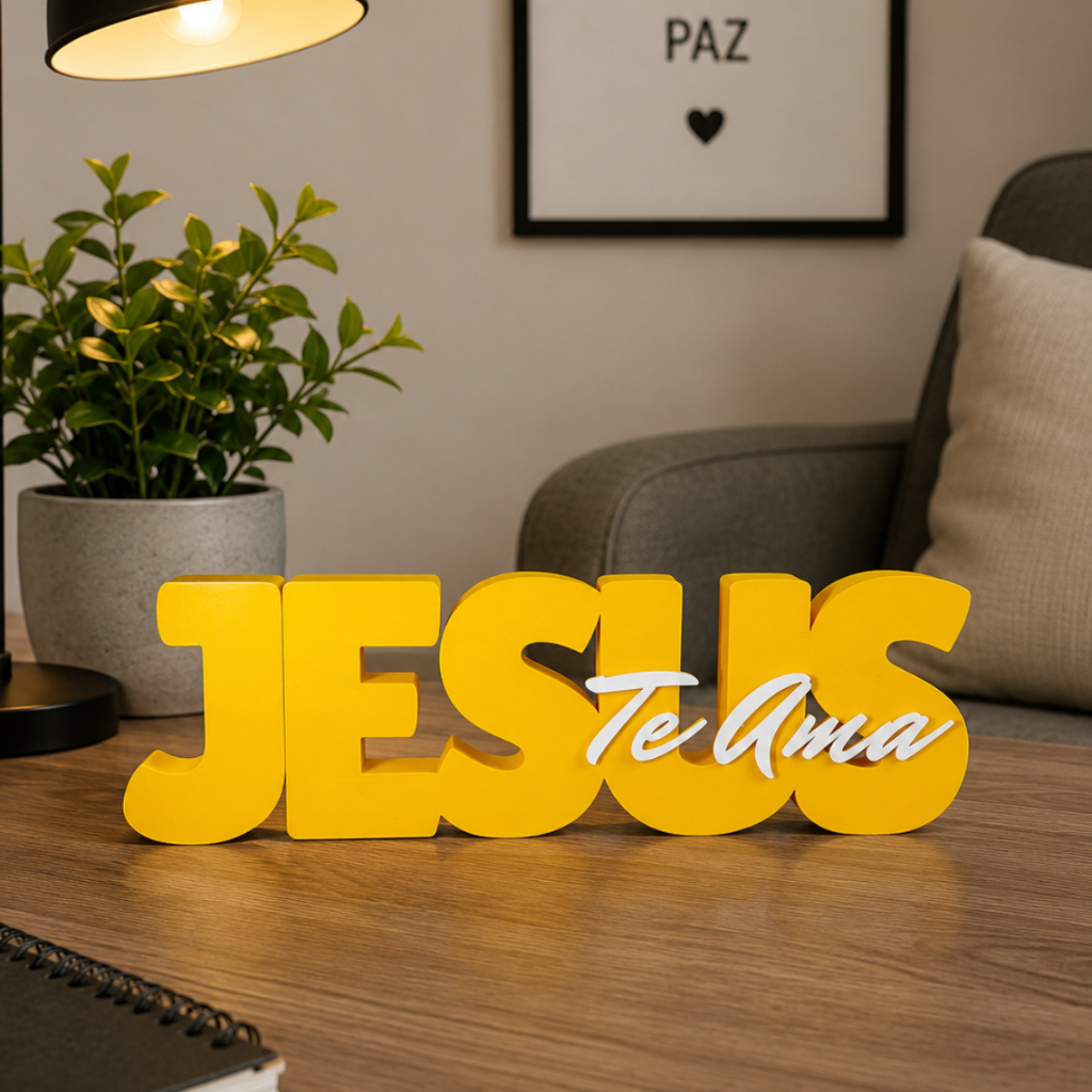 Placa Decorativa Jesus Te Ama 3D | Enfeite Religioso Cristão | Decoração Sala, Quarto, Escritório | Presente Evangélico