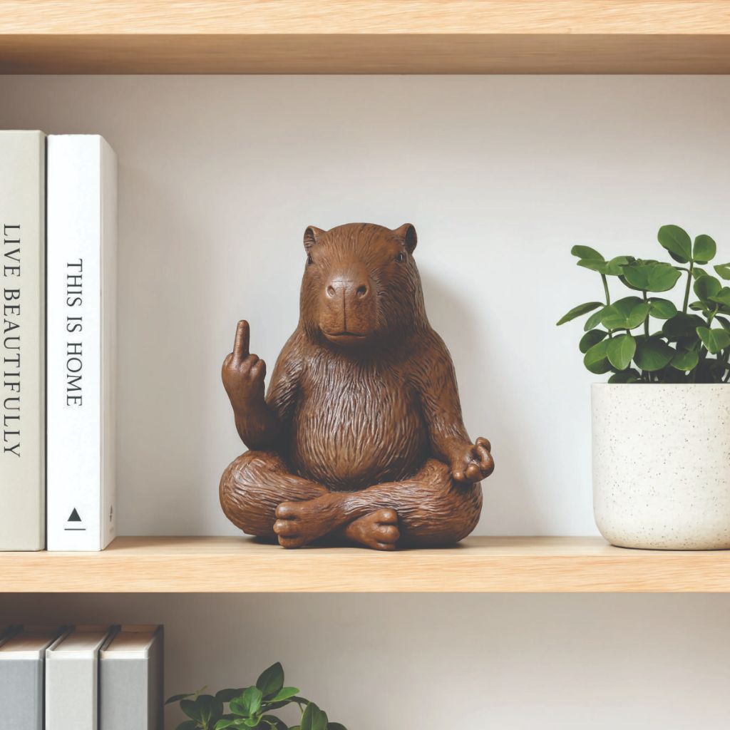 Imagem Capivara Zen Decorativa Engraçada Estátua Minimalista | Enfeite Dedo Fofa Mesa Estante Sala Escritório Presente Criativo