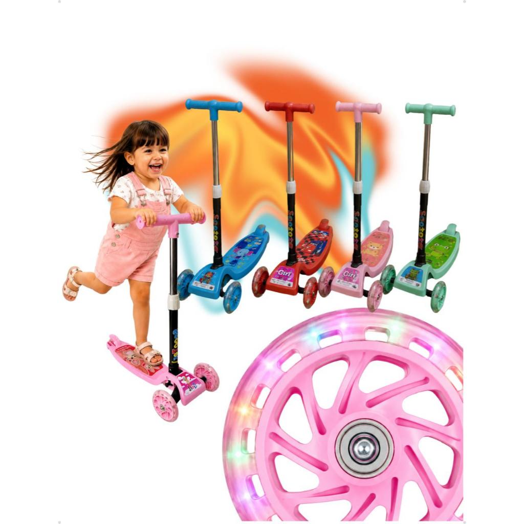 Patinete Infantil 3 Rodas Com LED Ajustável Dobrável Até 35kg Menino Menina