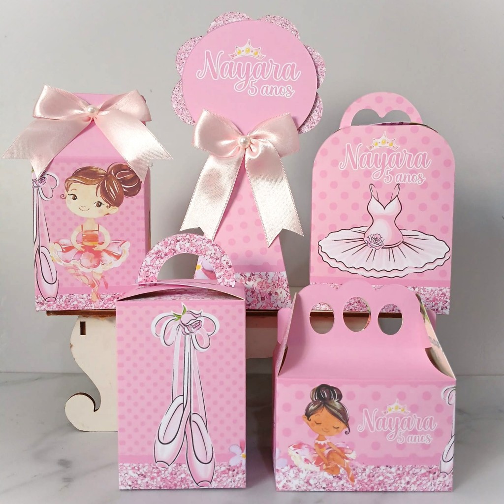 Kit Personalizados Bailarina - (PEGUE E MONTE) Lembrancinha Kit Festa Kit Caixa Aniversário