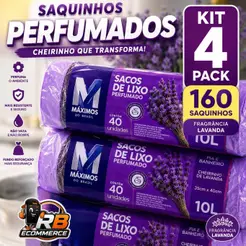 Kit 4 Rolo Saco Lixo Perfumados Lavanda 34x38cm- Pia Banheiro Neutraliza Odores 160 Sacos