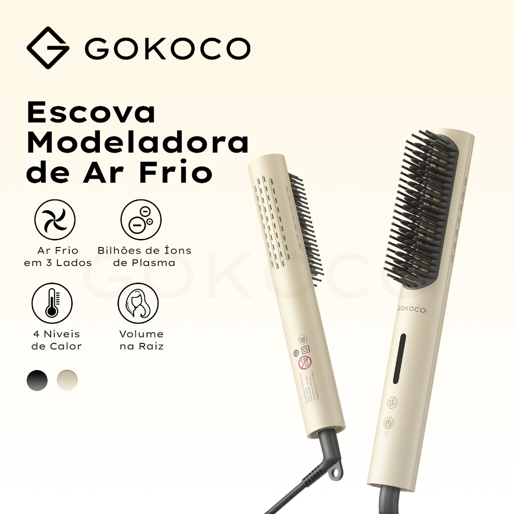 GOKOCO Escova Modeladora de Cabelo Modelagem com Ar Frio Controle do Frizz Todos