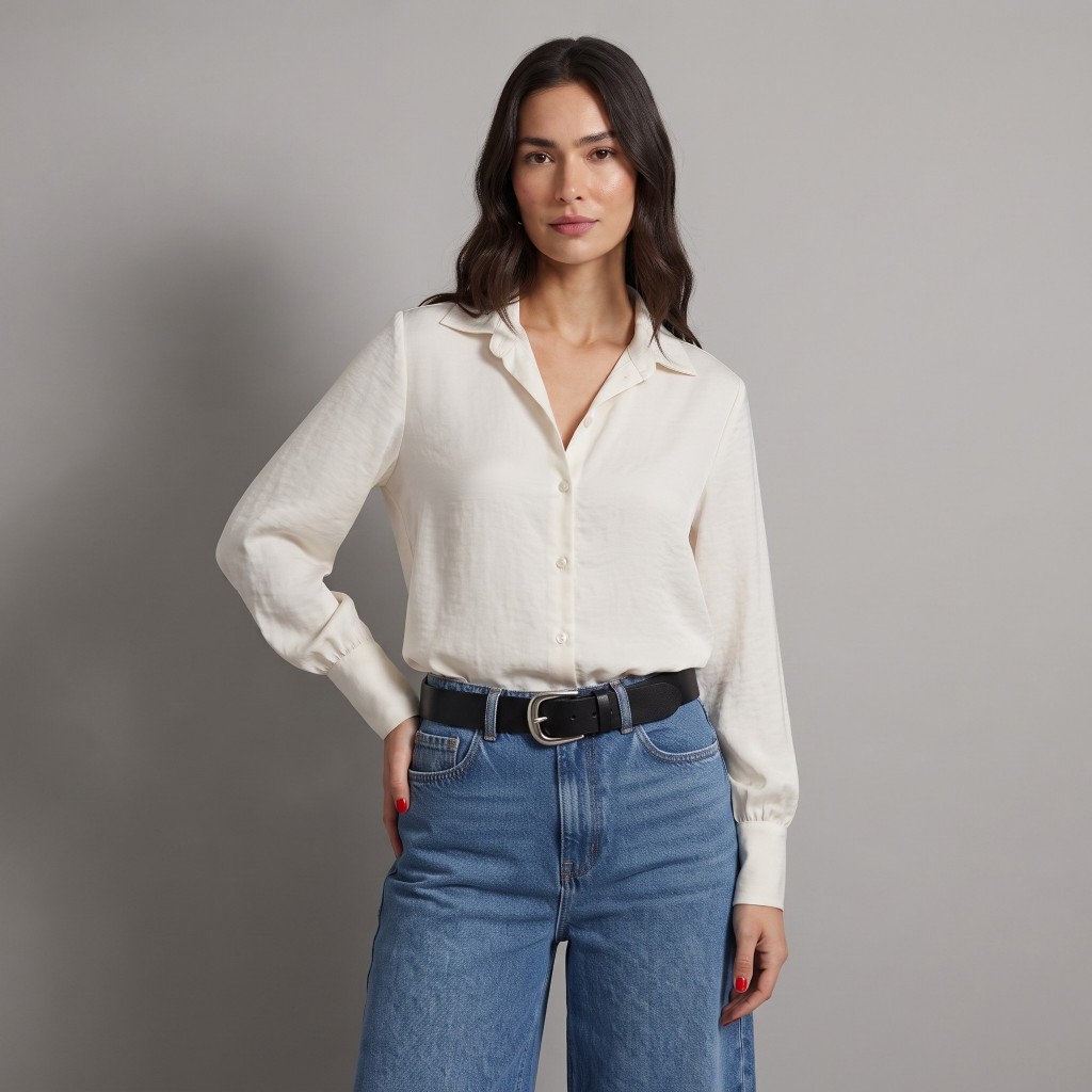 Camisa Social Branca Feminina – Manga Longa, Elegante e Confortável para Trabalho / Dia a Dia