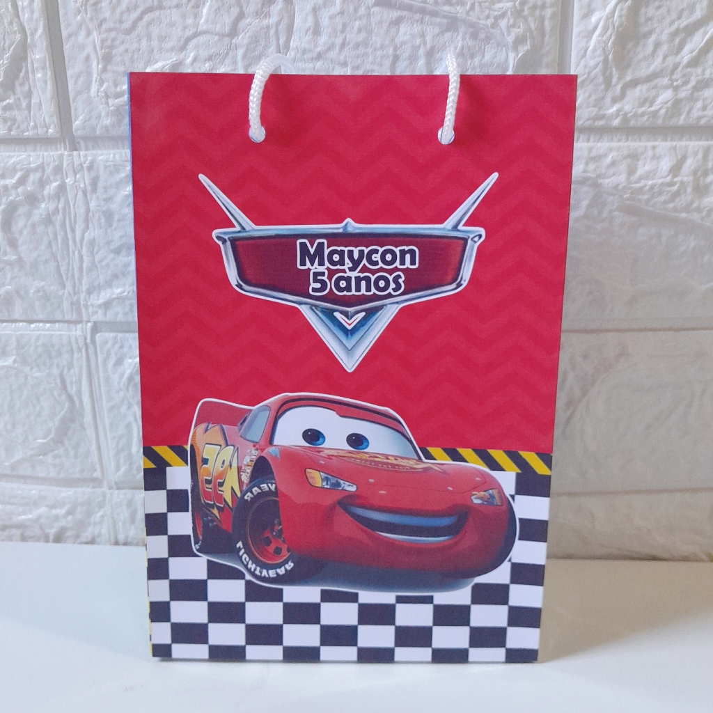 Sacolinha Carros Relâmpago McQueem Personalizada Tamanho M Pegue e Monte Lembrancinha Festa Infantil Sacola Grande