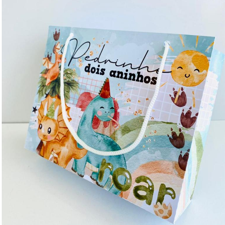 Sacolinha Personalizada DINOSSAURO| Lembrancinha Infantil Luxo ENVIAR Nome+ idade | Bolsa Surpresa Festa