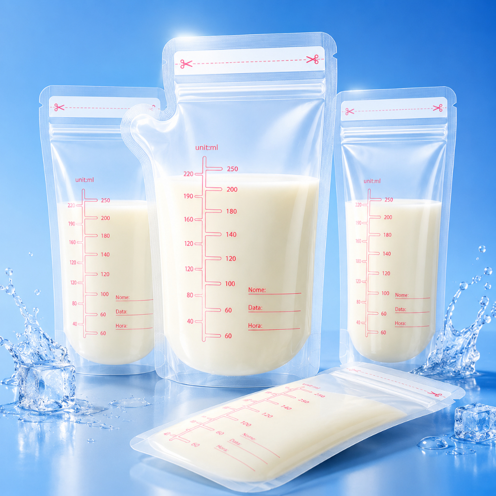 Kit com 10/20/30 Sacos para Armazenamento de Leite Materno/Sucos/Frutas Zip Lock Seguro e Multifuncional