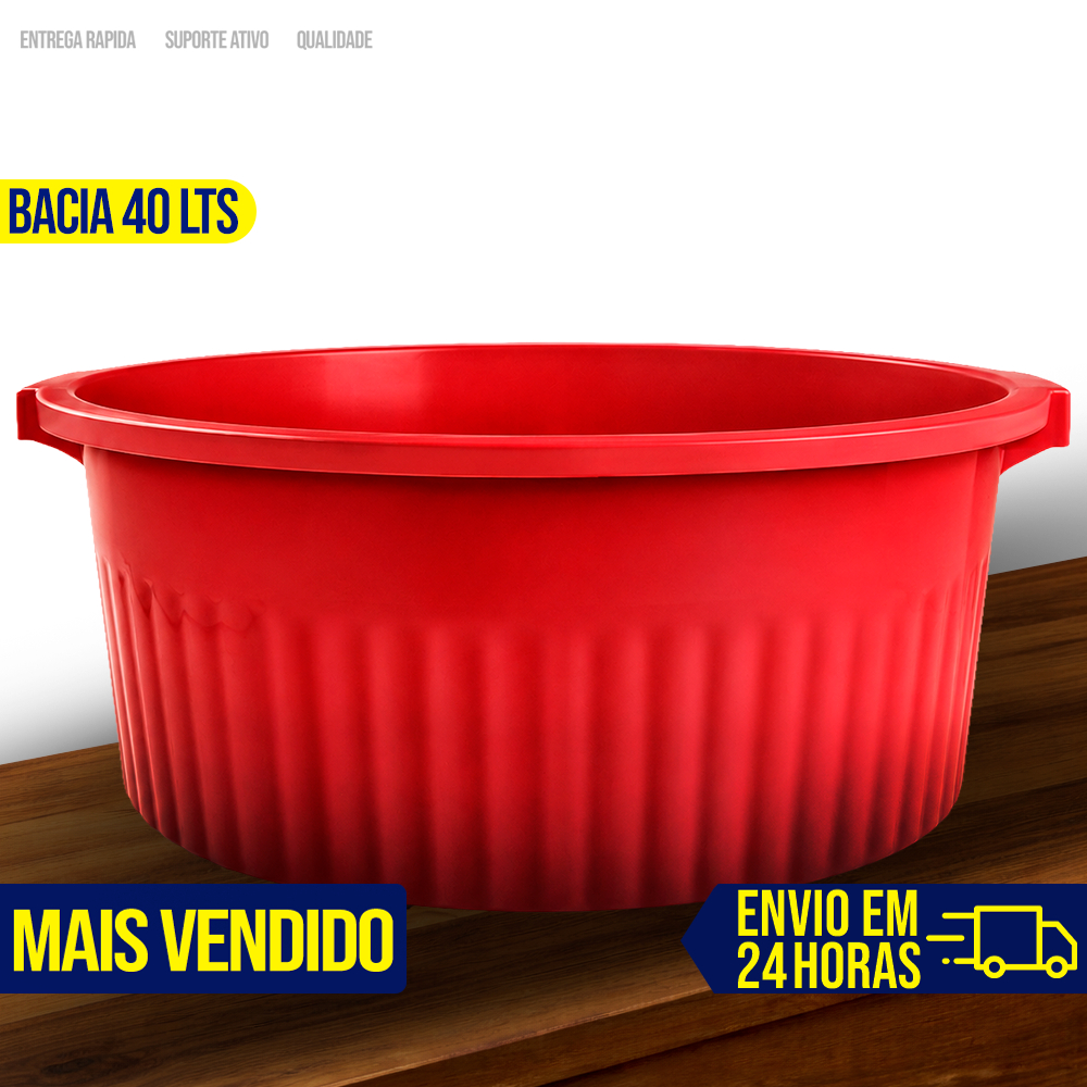 Bacia GIGANTE 40 Litros Plástico Grande Resistente Multiuso 2 Alças Lava Roupa Cabe Tudo