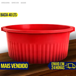 Bacia GIGANTE 40 Litros Plástico Grande Resistente Multiuso 2 Alças Lava Roupa Cabe Tudo