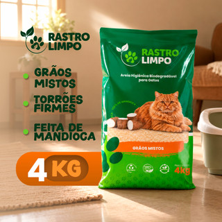 Areia 4kg Biodegradável Gato Grãos MISTOS Rastro Limpo Mandioca Torrão Firme Sem Poeira Higiênica
