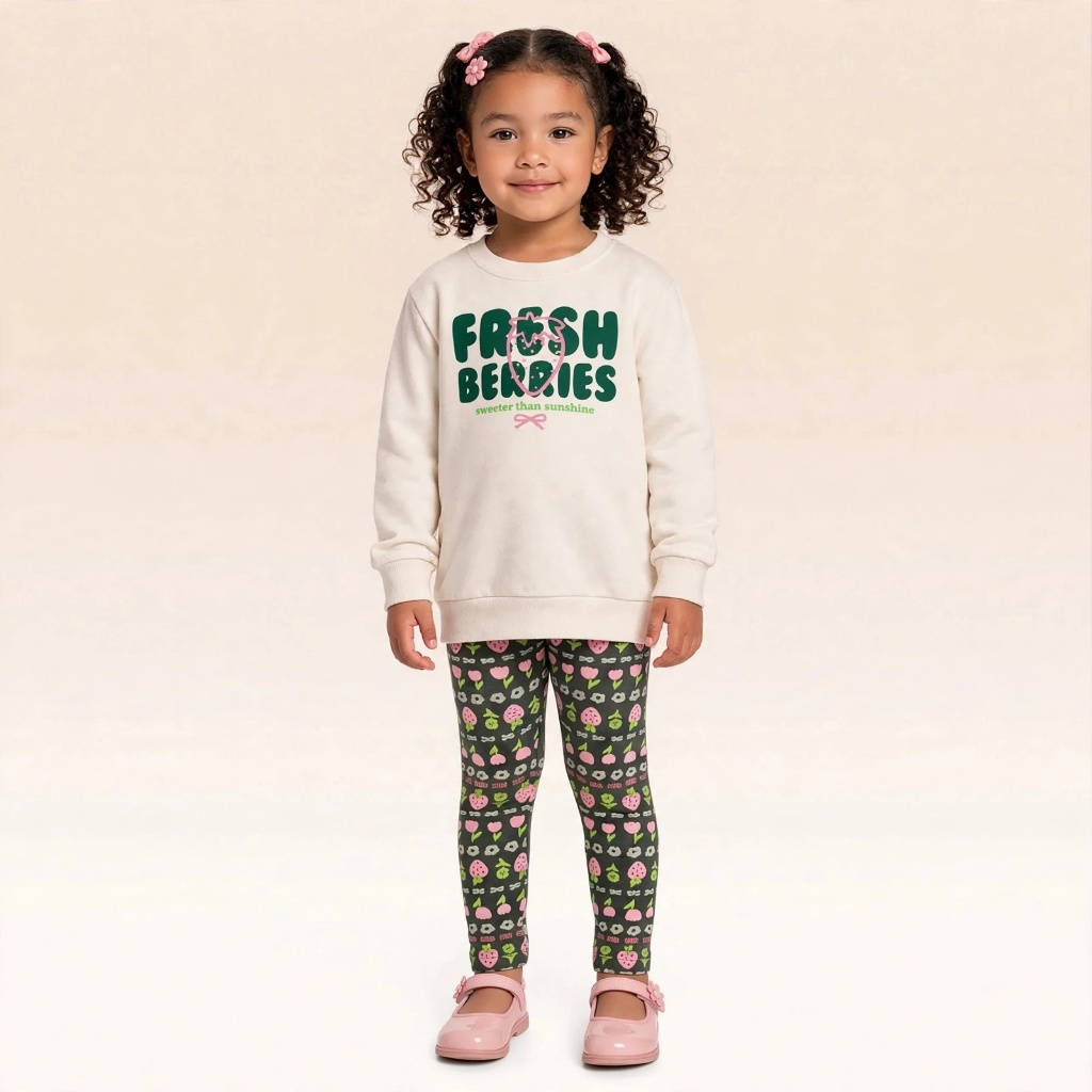 Conjunto Infantil Feminino Blusão + Legging Estampada de Morangos - Tamanho 3