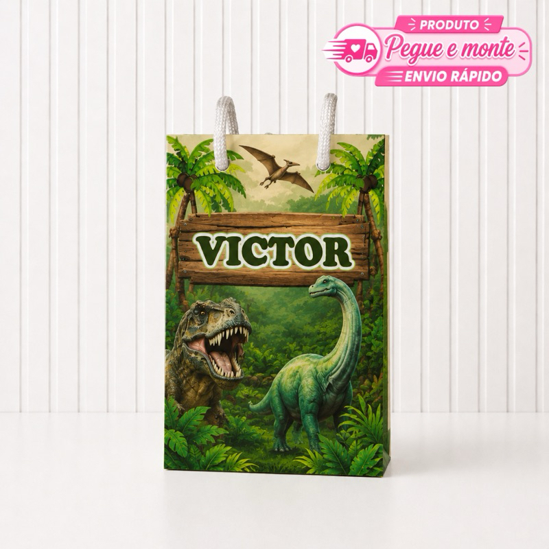 Sacolinha Pequena Jurassic Park Personalizada Lembrancinha para Festa Aniversário Enviado Desmontado