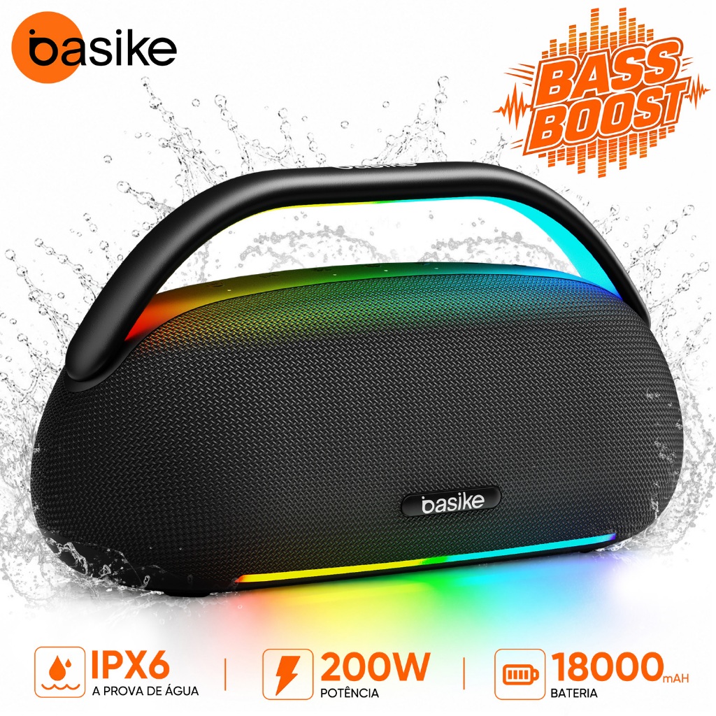 Basike Caixa de Som Portátil Sem Fio  , Bluetooth 5.3, 200W  RWS 160W, Luzes RGB, 18000mAh, IPX5