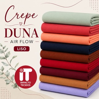 Tecido Crepe Duna Premium Air Flow Liso 1 Metro x 1,50 Moda Feminina Vestidos Blusas Não amassa - Várias Cores