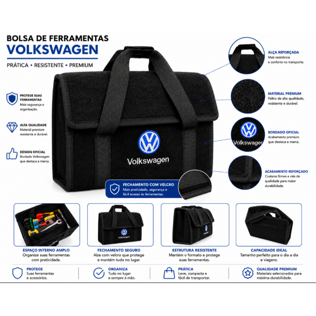 BOLSA ORGANIZADORA PORTA MALAS CARRO REFORÇADA MULTIUSO PRETA VW