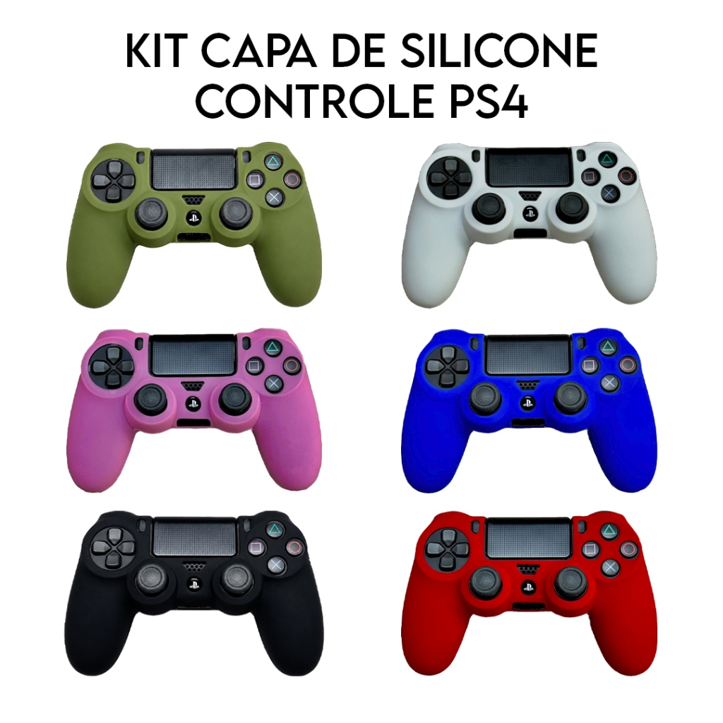 KIT Capa Silicone para Controle PS4, 1, 2, 3 e 4 Unidades Gamer Antiderrapante Confortável