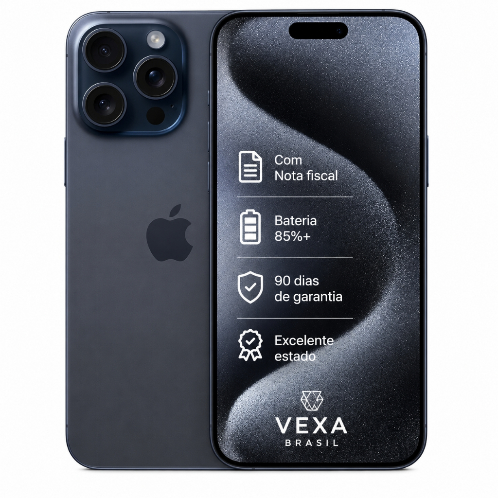 Apple iPhone 15 Pro Max 256GB Azul | Semi Novo Premium | Bateria Mínima 85%