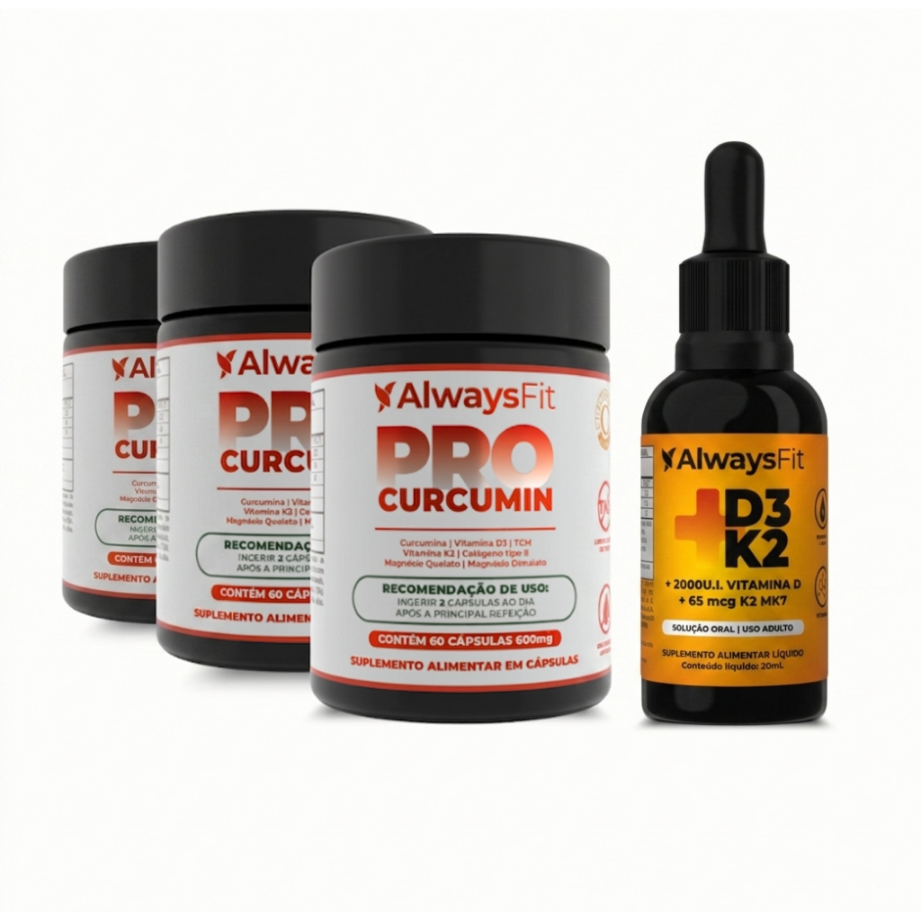 ProCurcumin C3 Complex® | Curcumina + Vitamina D3 + Vitamina K2 + Magnésio + Colágeno Tipo 2 + TCM | 3 Unidades + D3+K2