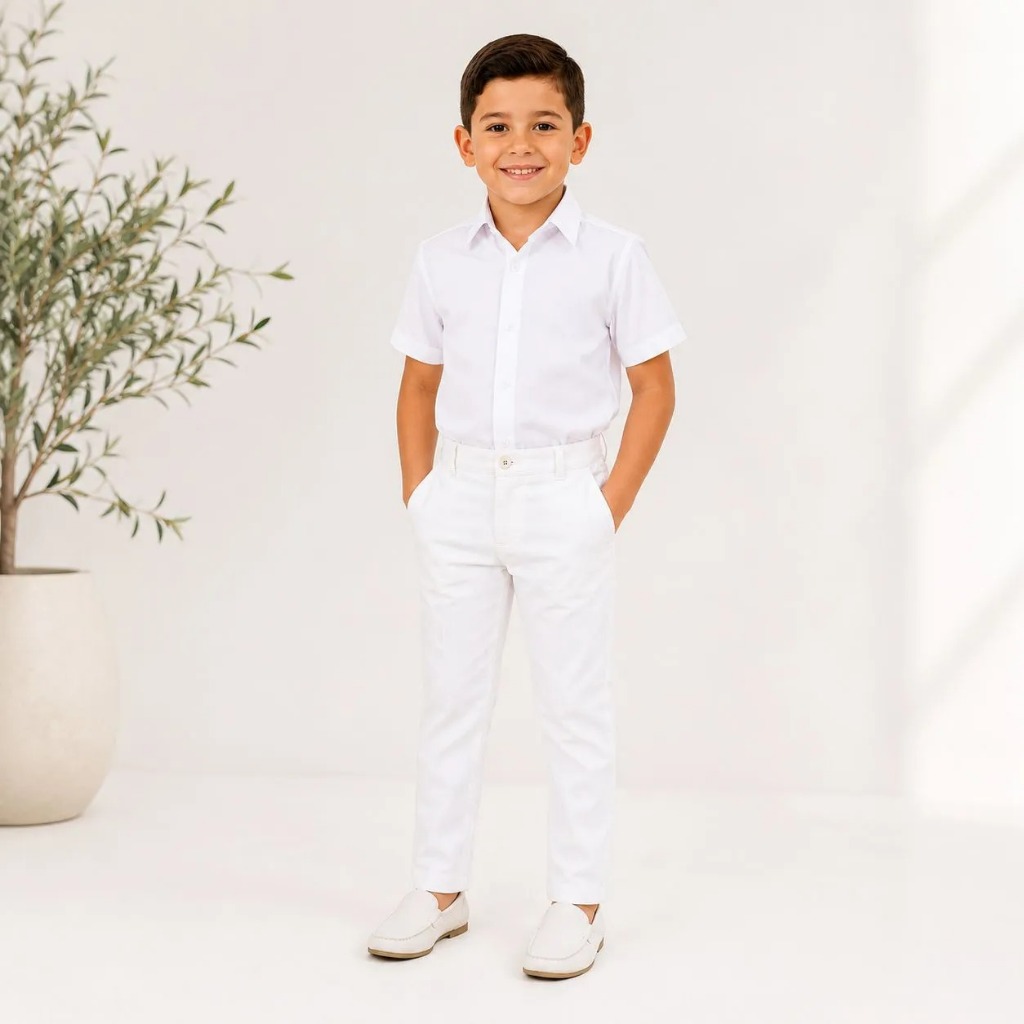 Calça Branca Camisa Curta Branca Infantil Batizado Pajem Casamento Formatura Menino Infantil Social
