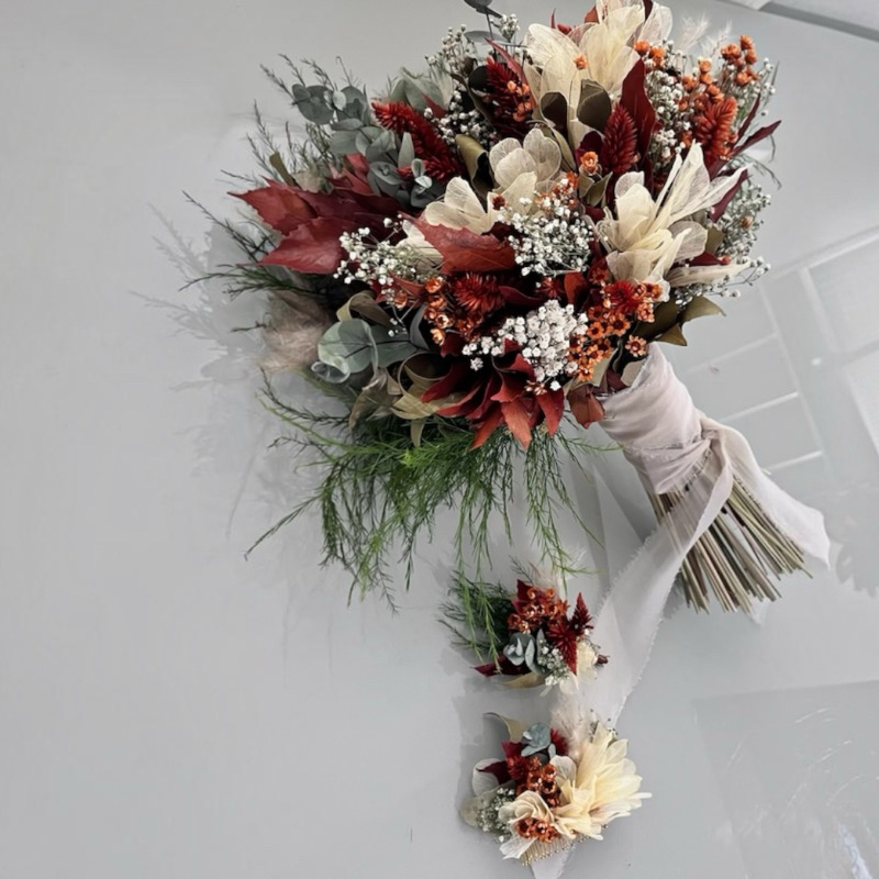 Buquê de noiva flores Secas\Desidratadas Desconstruído (Boho Bouquet) colecao romantico terracota