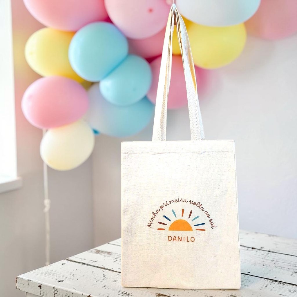 10+ Ecobag Sacola Surpresa Sol Raios Coloridos Primeira Volta ao Sol Personalizada Lembrancinha de Aniversário