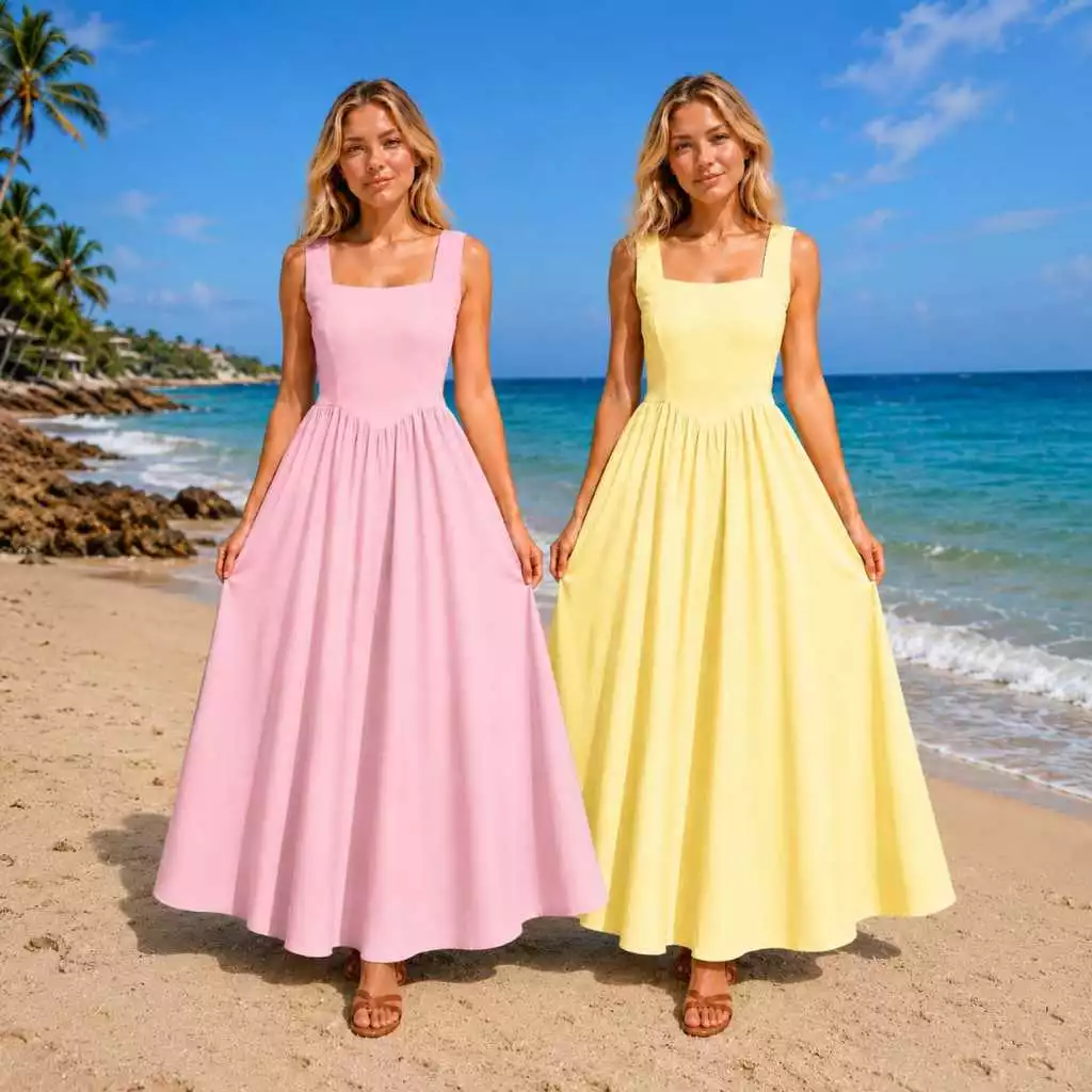 Vestido Longo Feminino Elegante Costas Abertas com Bolsos Elastex nas Costas Moda Verão Premium — imagem 1