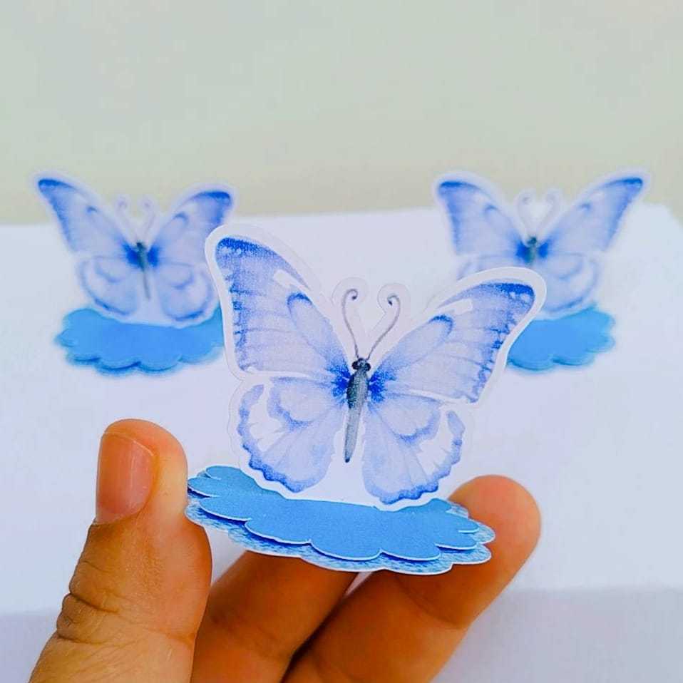 Kit Aplique 3D, 10, 20, 30 ou 40 und. Tag BORBOLETA AZUL Personalizada Lembrancinhas Festa infantil | Aniversário