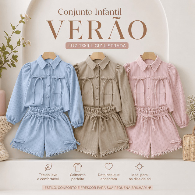 Conjunto Infantil Luiz Twill Giz Listrada Verão