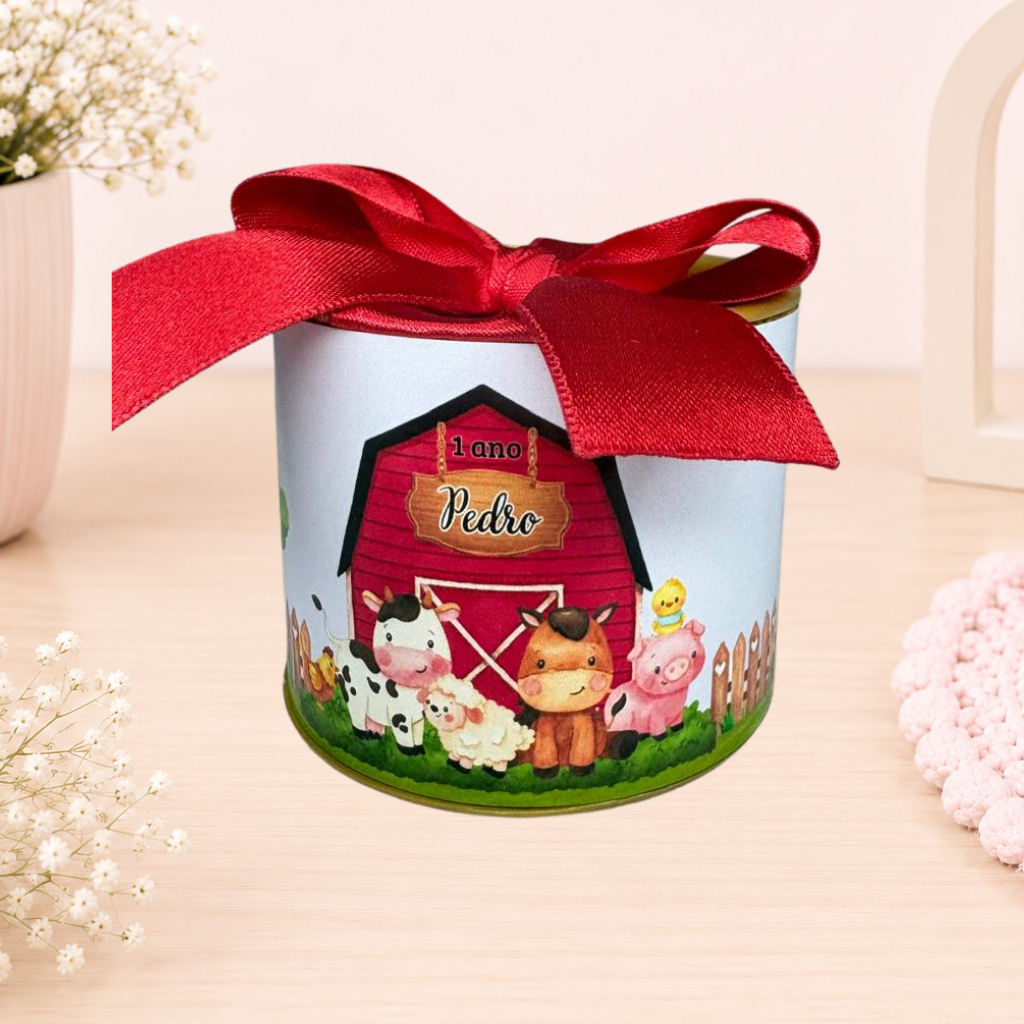 Kit tubolatas 5x6 personalizadas no tema Fazendinha Vermelha com nome e idade - lembrancinha de aniversário