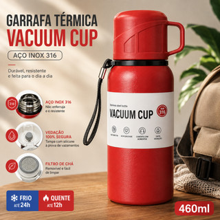Garrafa Térmica 460ml Inox SUS316 com Copo Filtro de Chá Parede Dupla a Vácuo Antivazamen…