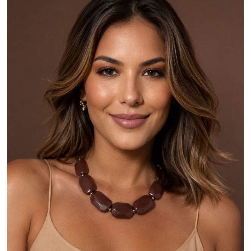 Colar choke Feminino de Resina mais Par de Brincos Elegante Lindo Acessórios — imagem 2 de 2