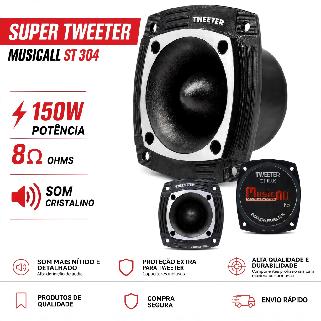 Super Tweeter Musicall ST304 150W 8 Ohms Para Som Automotivo Caixa Trio Corneteira