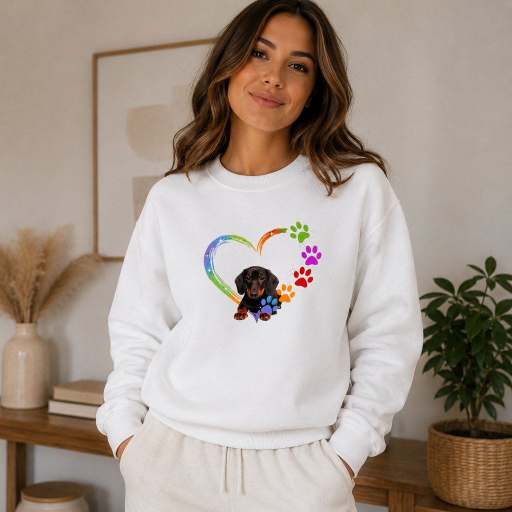Moletom Feminino Sem Capuz Casaco Flanelado Casaco Quente Estampado Love Dog Patinhas Confortável