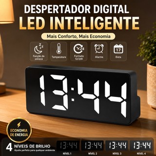 Relógio Led Digital Vidro Com Despertador LED Brilha Calendário Mudo Funcionalidade De Alimentação Dupla