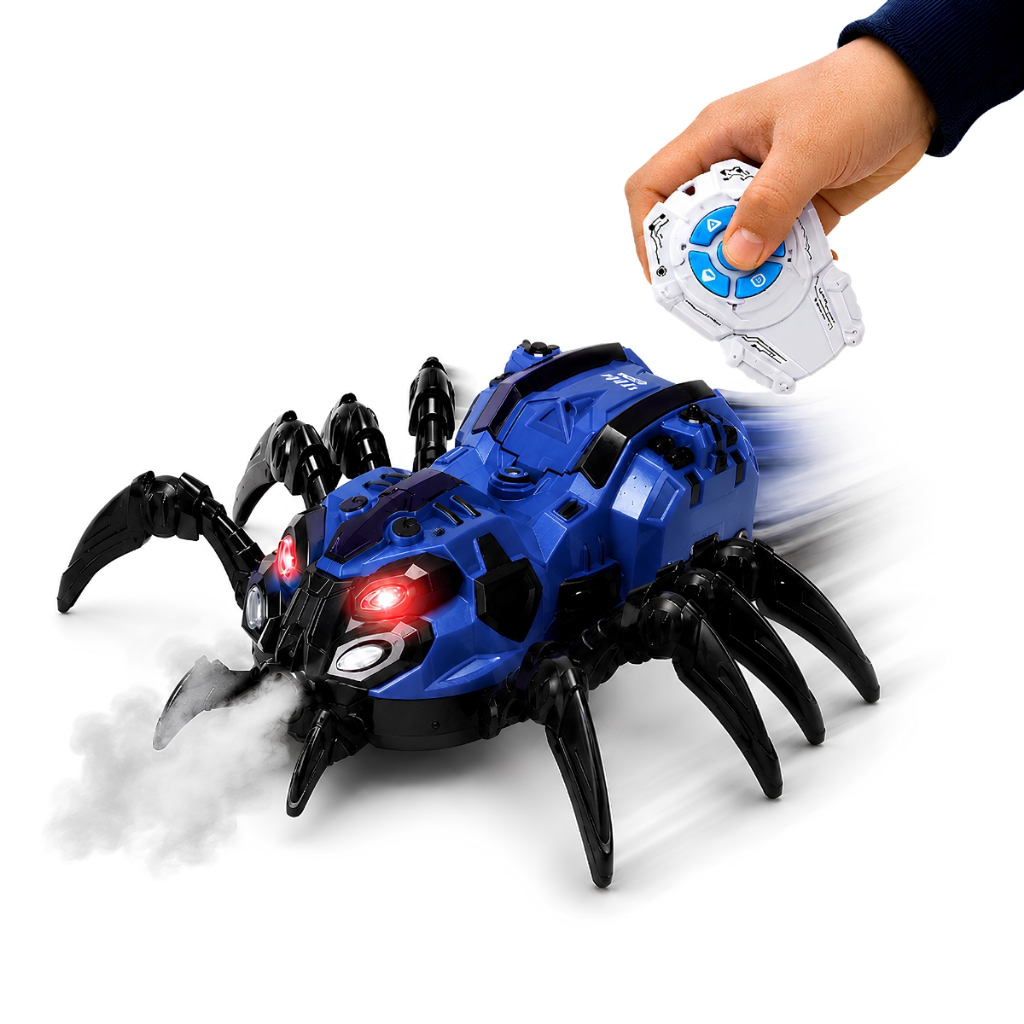 Brinquedo Robô Aranha Controle Remoto Solta Fumaça Som E Luz LED Azul Castela Infantil