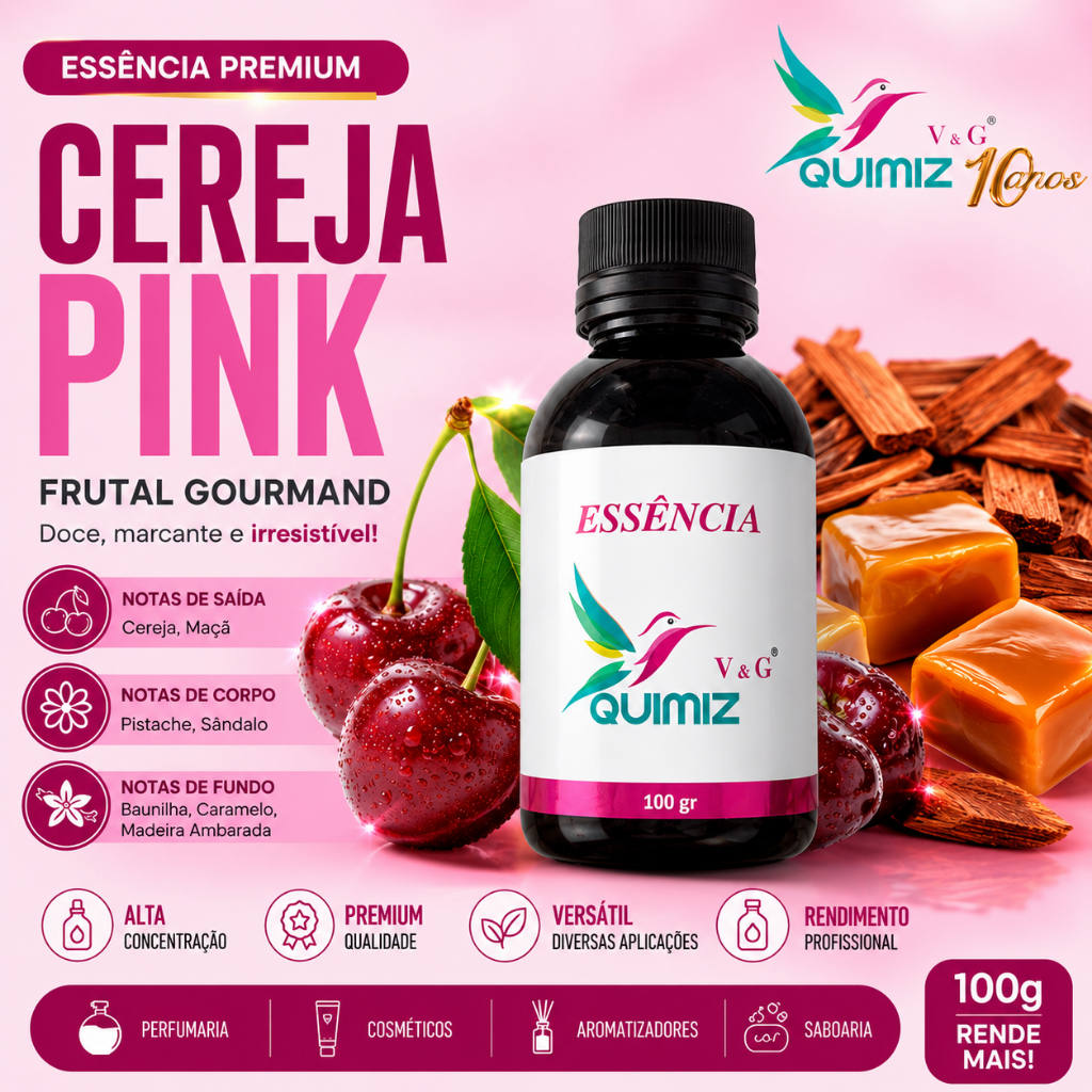 Essência Premium Cereja Pink 100g – Fragrância Frutal Gourmand para Perfumaria, Cosméticos, Aromatizadores