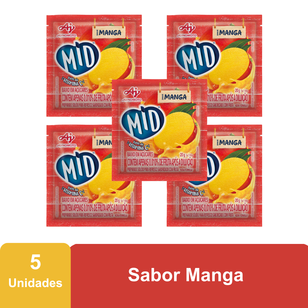 Imagem Kit Refresco em Pó MID® Sabor Manga Com 5 Unidades de 20g
